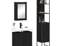 vidaXL 3 Piece Bathroom Furniture Set Black Engineered Wood