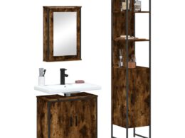 vidaXL 3 Piece Bathroom Furniture Set Smoked Oak Engineered Wood