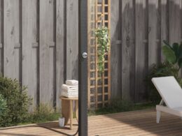 vidaXL Outdoor Shower Black 19.7"x21.7"x88.2" Poly Rattan and Acacia Wood