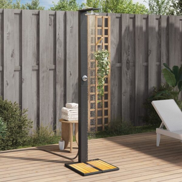 vidaXL Outdoor Shower Black 19.7"x21.7"x88.2" Poly Rattan and Acacia Wood