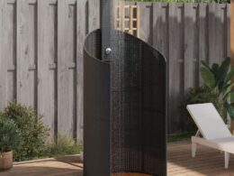 vidaXL Outdoor Shower Black 39.4"x39.4"x95.1" Poly Rattan and Acacia Wood