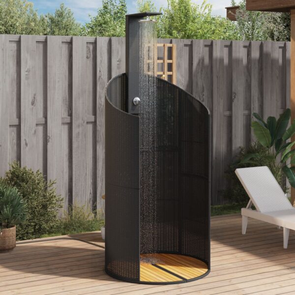 vidaXL Outdoor Shower Black 39.4"x39.4"x95.1" Poly Rattan and Acacia Wood