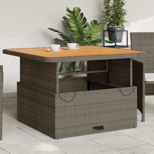vidaXL Patio Table Gray 43.3"x43.3"x28" Poly Rattan and Acacia Wood