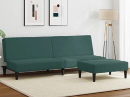 vidaXL 2-Seater Sofa Bed with Footstool Dark Green Velvet