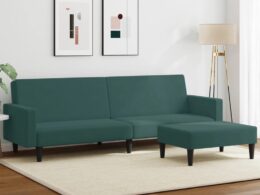 vidaXL 2-Seater Sofa Bed with Footstool Dark Green Velvet