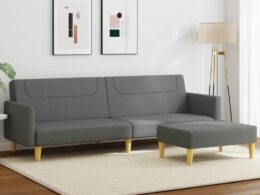 vidaXL 2-Seater Sofa Bed with Footstool Dark Gray Fabric