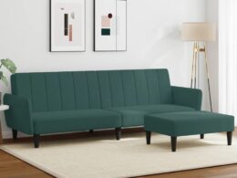 vidaXL 2-Seater Sofa Bed with Footstool Dark Green Velvet