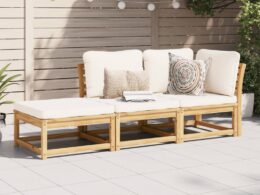 vidaXL 3 Piece Patio Lounge Set with Cushions Solid Wood Acacia