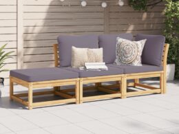 vidaXL 3 Piece Patio Lounge Set with Cushions Solid Wood Acacia