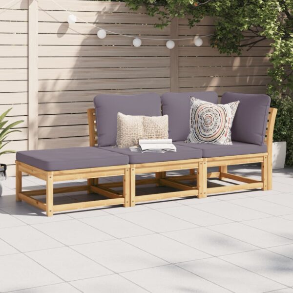 vidaXL 3 Piece Patio Lounge Set with Cushions Solid Wood Acacia