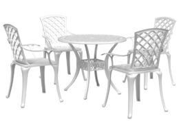 vidaXL 5 Piece Patio Dining Set White Cast Aluminum
