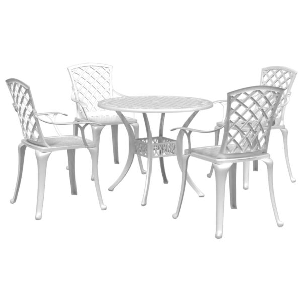 vidaXL 5 Piece Patio Dining Set White Cast Aluminum