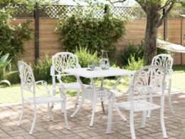 vidaXL 5 Piece Patio Dining Set White Cast Aluminum