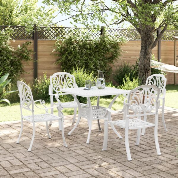 vidaXL 5 Piece Patio Dining Set White Cast Aluminum