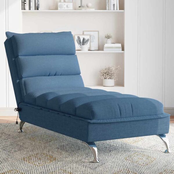 vidaXL Massage Chaise Lounge with Cushions Blue Fabric