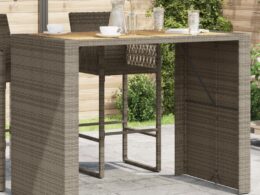 vidaXL Patio Bar Table with Acacia Wood Top Gray 57.1"x31.5"x43.3" Poly Rattan