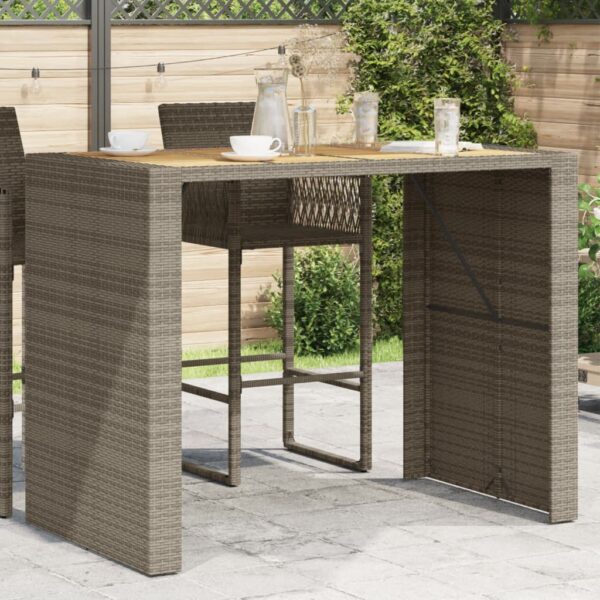 vidaXL Patio Bar Table with Acacia Wood Top Gray 57.1"x31.5"x43.3" Poly Rattan