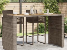 vidaXL Patio Bar Table with Acacia Wood Top Gray 72.8"x31.5"x43.3" Poly Rattan