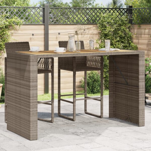 vidaXL Patio Bar Table with Acacia Wood Top Gray 72.8"x31.5"x43.3" Poly Rattan