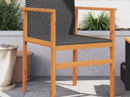 vidaXL Patio Chairs 2 pcs Black Poly Rattan&Solid Wood