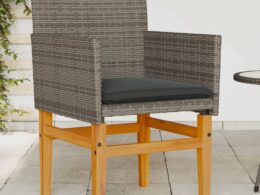 vidaXL Patio Chairs with Cushions 2 pcs Gray Poly Rattan&Solid Wood