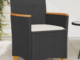 vidaXL Patio Chairs with Cushions 2 pcs Black Poly Rattan&Solid Wood