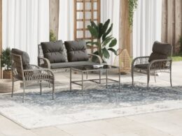 vidaXL 4 Piece Patio Sofa Set with Cushions Gray Poly Rattan