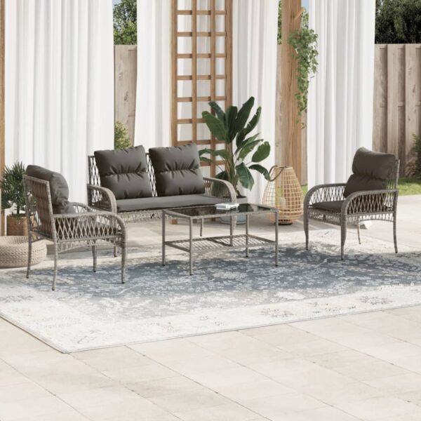 vidaXL 4 Piece Patio Sofa Set with Cushions Gray Poly Rattan