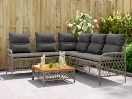 vidaXL 2 Piece Patio Sofa Set with Cushions Gray Poly Rattan