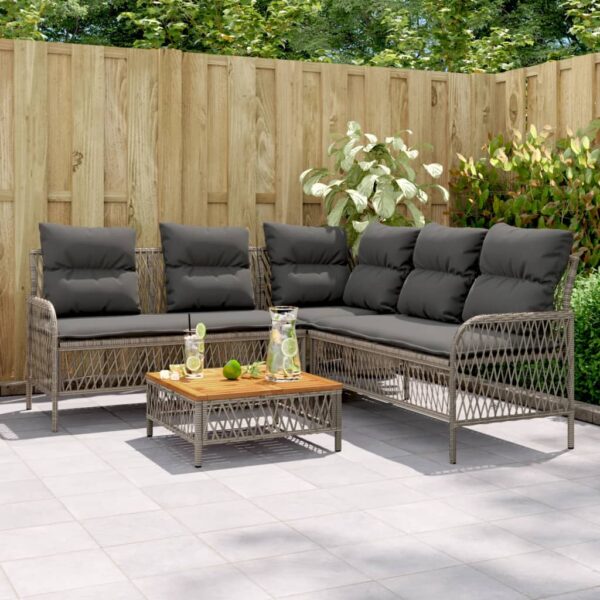 vidaXL 2 Piece Patio Sofa Set with Cushions Gray Poly Rattan