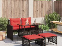 vidaXL 4 Piece Patio Sofa Set with Cushions Brown Poly Rattan Glass