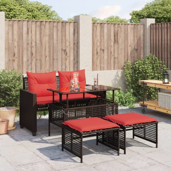 vidaXL 4 Piece Patio Sofa Set with Cushions Brown Poly Rattan Glass