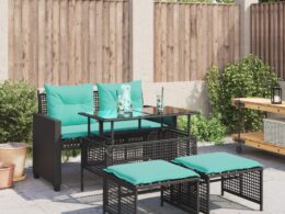 vidaXL 4 Piece Patio Sofa Set with Cushions Black Poly Rattan Glass