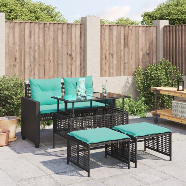 vidaXL 4 Piece Patio Sofa Set with Cushions Black Poly Rattan Glass
