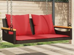 vidaXL Swing Bench with Cushions Brown 42.9"x24.4"x15.7" Poly Rattan