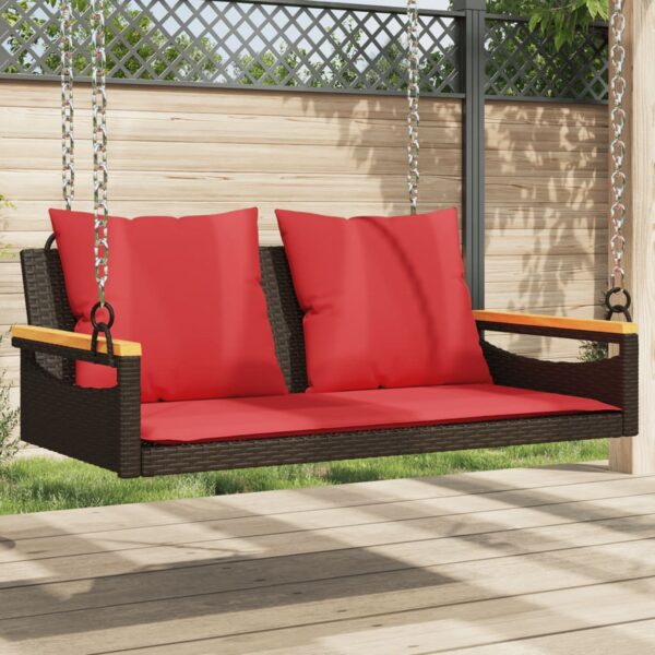 vidaXL Swing Bench with Cushions Brown 42.9"x24.4"x15.7" Poly Rattan