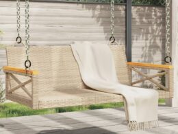 vidaXL Swing Bench Beige 42.9"x24.4"x15.7" Poly Rattan