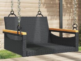 vidaXL Swing Bench Black 24.8"x24.4"x15.7" Poly Rattan
