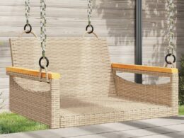 vidaXL Swing Bench Beige 24.8"x24.4"x15.7" Poly Rattan