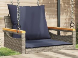 vidaXL Swing Bench with Cushions Gray 24.8"x24.4"x15.7" Poly Rattan