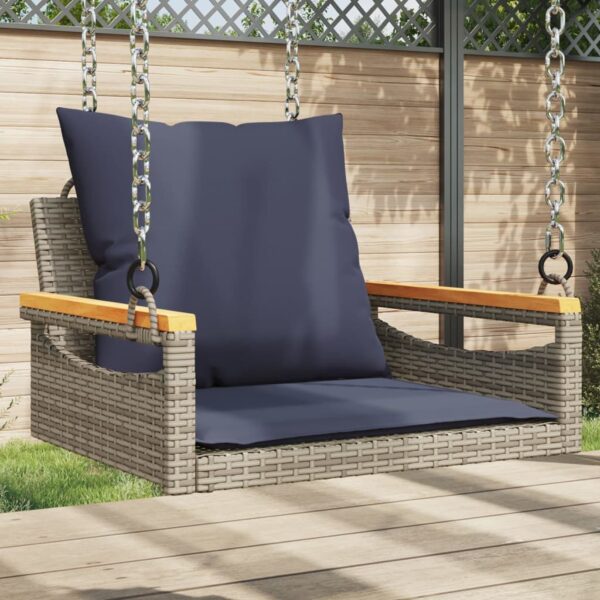 vidaXL Swing Bench with Cushions Gray 24.8"x24.4"x15.7" Poly Rattan