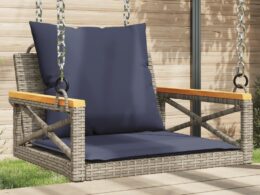 vidaXL Swing Bench with Cushions Gray 24.8"x24.4"x15.7" Poly Rattan