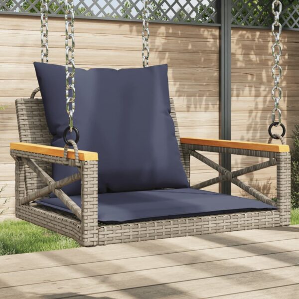 vidaXL Swing Bench with Cushions Gray 24.8"x24.4"x15.7" Poly Rattan
