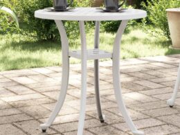 vidaXL Patio Table White Ø18.9"x20.9" Cast Aluminum