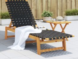 vidaXL Sun Lounger Black Solid Wood Acacia and Fabric