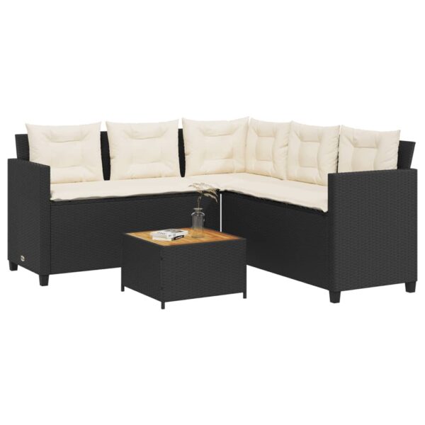 vidaXL Patio Sofa with Table and Cushions L-shaped Black Poly Rattan