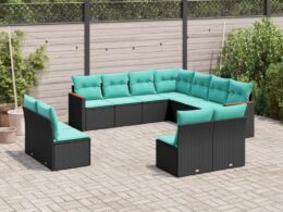 vidaXL 11 Piece Patio Sofa Set with Cushions Black Poly Rattan