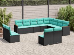 vidaXL 12 Piece Patio Sofa Set with Cushions Black Poly Rattan