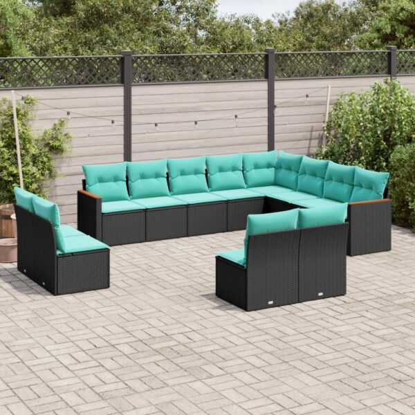 vidaXL 12 Piece Patio Sofa Set with Cushions Black Poly Rattan