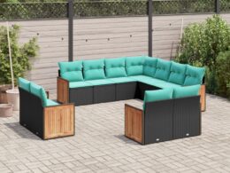 vidaXL 11 Piece Patio Sofa Set with Cushions Black Poly Rattan